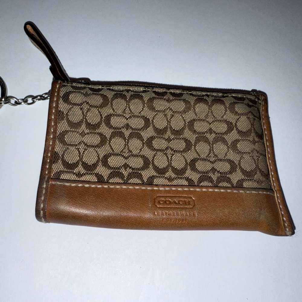 Coach Signature Brown and Tan Key Holder